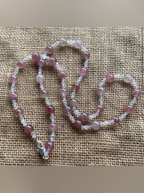Strawberry quartz necklace & Crystal spacers gorgeous amazing one-of-a-jind